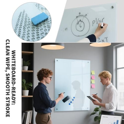 Glass Whiteboard 36"X24" Magnetic Dry Erase Board Frameless Wall Mounted White Board WritingBoard for Office School Home Accessory Tray