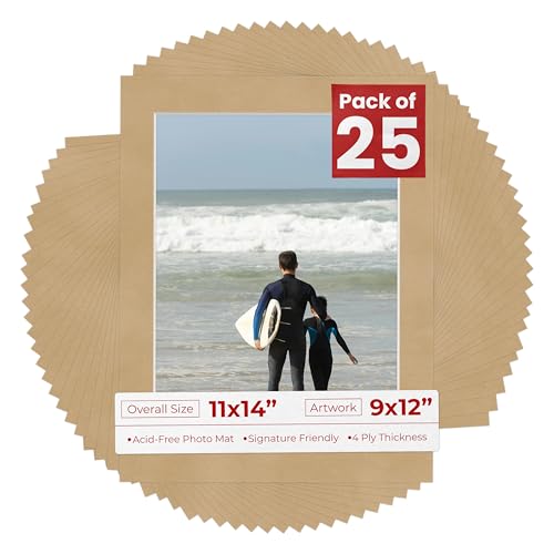 Pack of 25 Acid Free 11x14 Mats Bevel Cut for 9x12 Photos (25 Count)