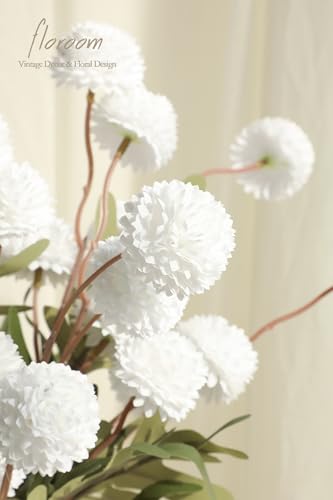 6pcs White Faux Silk Mums Artificial Flowers (6 Count)