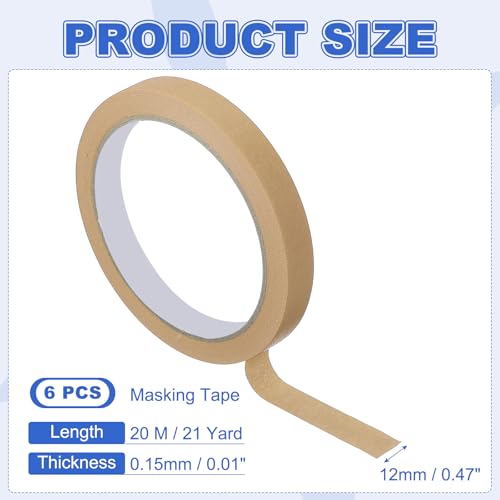 Masking Tape 0.5 Inch x 21 Yard Painter's Tape Brown Paint Tapes for DIY Crafts Arts Drawing Decoration Labeling Car Painting Artist Teachers (6 Count)