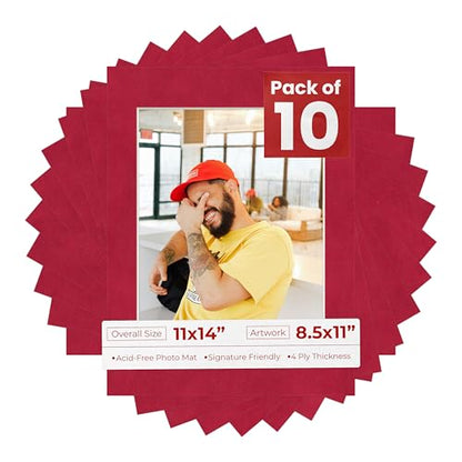 Pack of Ten Acid Free 11x14 Mats Bevel Cut for 8.5x11 Photos (10 Count)