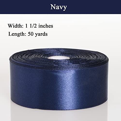1 1 2 Inch Navy Solid Satin Ribbon for Gift Wrapping (150 Foot)