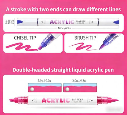 12 Colors Dual Tip Acrylic Paint Markers (12 Count)