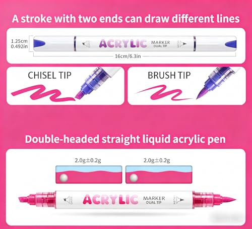 12 Colors Dual Tip Acrylic Paint Markers (12 Count)