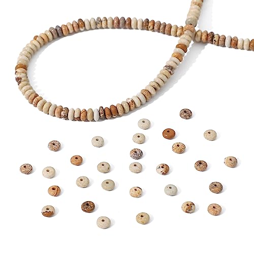 Natural Brown Picture Disk Stone Beads 4x2mm 160pcs Rondelle Loose Semi Gemstone Beads for Jewelry Making Design (160 Count)