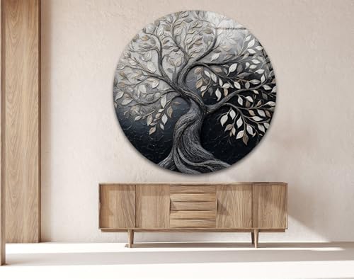 20''(50cm) Diameter Twilight Tree of Life Round Glass Wall Art Tempered Glass Printing Wall Decor Large Wall Art Wall Hangings