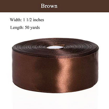 1 1 2 Inch Brown Solid Satin Ribbon for Gift Wrapping (150 Foot)