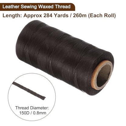 150D 0.8mm Flat Waxed Thread 284 Yards Polyester Leather Sewing Waxed String Hand Stitching Waxed Cord for Leather Stitching Sewing Bookbinding DIY Craft Dark Brown
