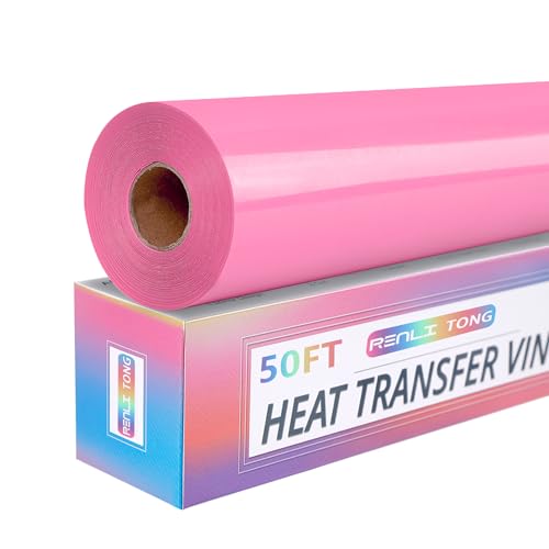 RENLITONG Pink Iron on Vinyl 12Inch by 50ft Roll Heat Transfer Vinyl for T