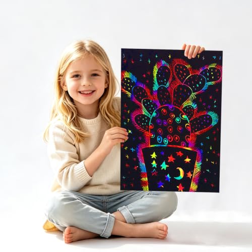 60 Pcs Big Rainbow Scratch Paper Art for Kids Arts and Crafts Kit