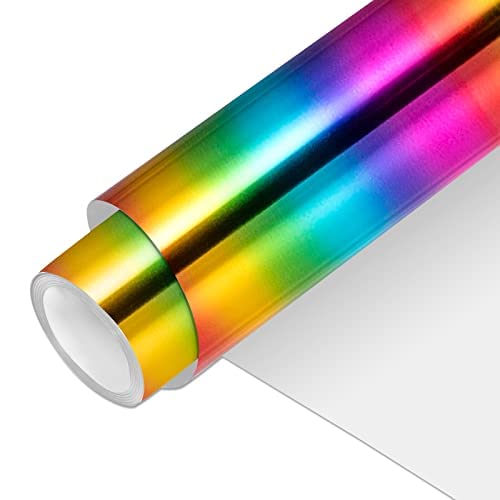 Rainbow Metallic Foil Heat Transfer Vinyl 12" x5ft HTV Vinyl Roll Holographic Chrome Iron on Vinyl Easy to Cut & Weed DIY Heat Press Design for T