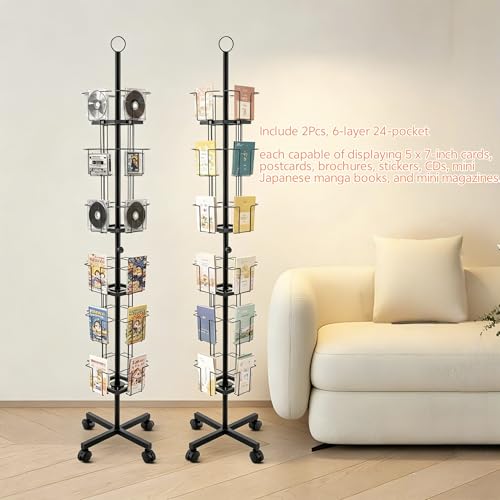 2Pcs Rolling Card CD Rack Comic Book Small Magazine Flyer Stand W