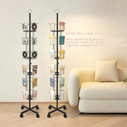 2Pcs Rolling Card CD Rack Comic Book Small Magazine Flyer Stand W