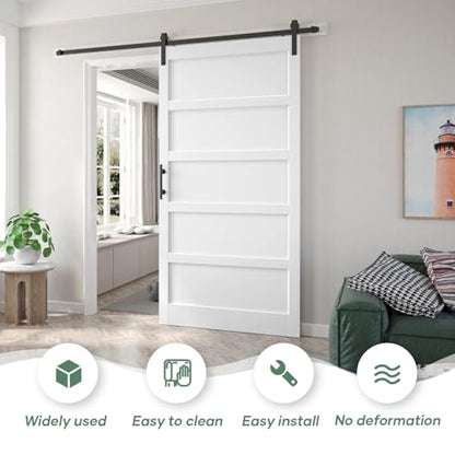 48x96 inch White Barn Door with 8FT Sliding Door Hardware Kit Included & Handle