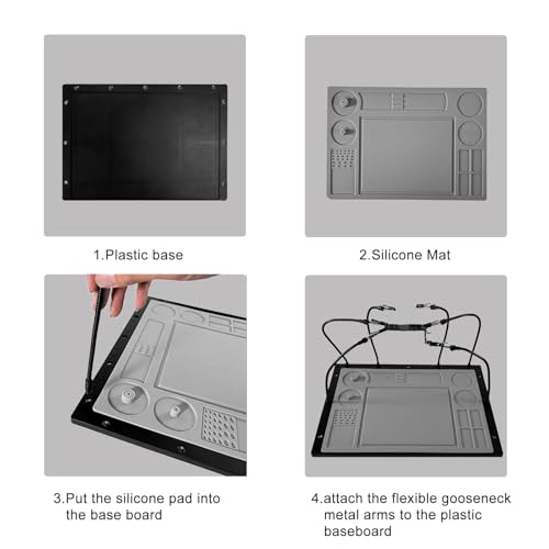 2-in-1 Helping Hands Soldering Station Kit with Silicone Soldering Mat