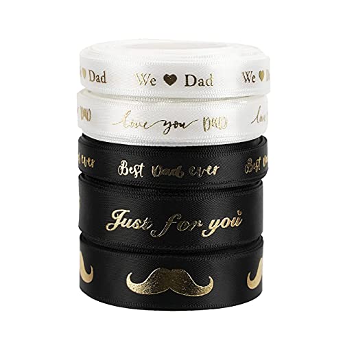 Happy Father's Day Ribbon Fathers Day Decorations Gift Box Wrapping Paper Decor Thank You Satin Thin Ribbon Assorted Black Satin (150 Foot)
