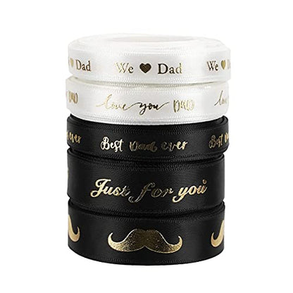 Happy Father's Day Ribbon Fathers Day Decorations Gift Box Wrapping Paper Decor Thank You Satin Thin Ribbon Assorted Black Satin (150 Foot)