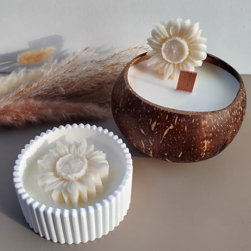 2PCS Sunflower Candle Mold Unique Flower Silicone Fondant Chocolate Cake Decor Molds 3D Floral Silicone Molds for Resin Candle Soap Wax Polymer Clay Concrete Art Craft Home Ornament (2 Count)