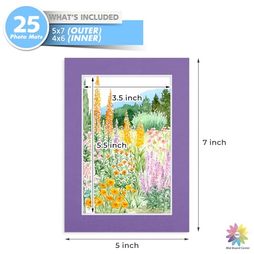 Mat Board Center 25 Pack 5x7 Picture Mat for 4x6 Photo Mixed Color