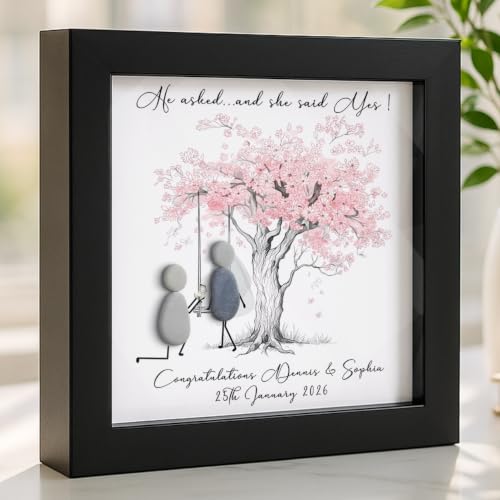 Personalized Couple Engagement Pebble Art Sign