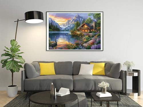 Needlepoint Kits 14ct Counted Cross Stitch Kits for Adults Mountains Lake Printed Stamped Cross Stitch Patterns Kits Cross Stitch Supplies