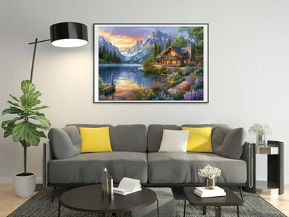 Needlepoint Kits 14ct Counted Cross Stitch Kits for Adults Mountains Lake Printed Stamped Cross Stitch Patterns Kits Cross Stitch Supplies