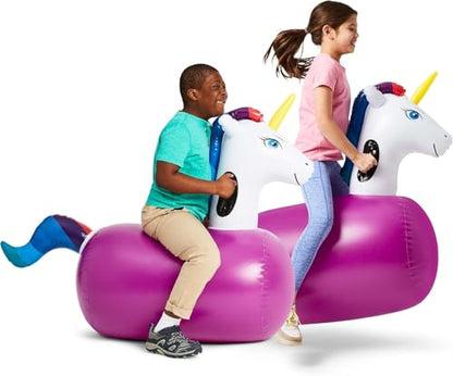 Hop N Go Inflatable Unicorn Riding Bouncy Hopping Toys for Kids Ages 5+ (2 Count)