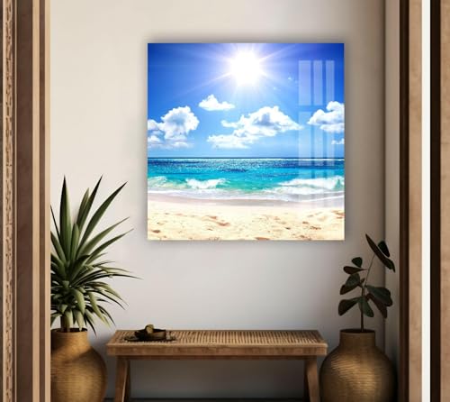 Round 31 5'' Summer Beach Landscape Glass Wall ArtTempered Glass Printing Wall Decor Large Wall Art Wall Hangings