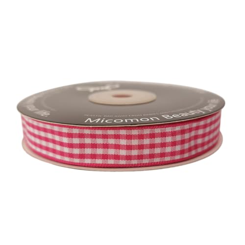 Pink and White Woven Edge Plaid Chekered Ribbon 100% Polyester Gingham Ribbon 25 Yards Each Roll for Easter Packing Decoration (72 Foot)