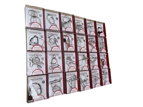 24 Packs Large Metal Wire Puzzles Brain Teaser IQ Puzzles with Individual Solution Paper Box Gift Package Educational Puzzle Games Fidget Toys Magic Trick Toy Party Favors for Kids Adults (24 Count)