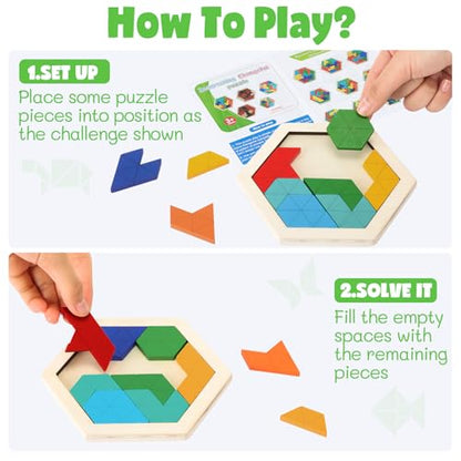 3 Pack Large Wooden Blocks Puzzles Hexagon Tangram Puzzle Wooden Russian Brain Puzzles for Adult Challenge Teasers Geometric Jigsaw Logic Iq STEM Educational Gift Graduation (3 Count)