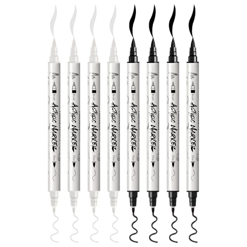 4 Black and 4 White Paint Markers Brush and Fine Dual (8 Count)