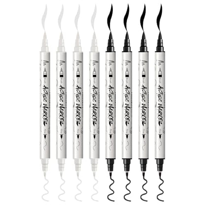 4 Black and 4 White Paint Markers Brush and Fine Dual (8 Count)