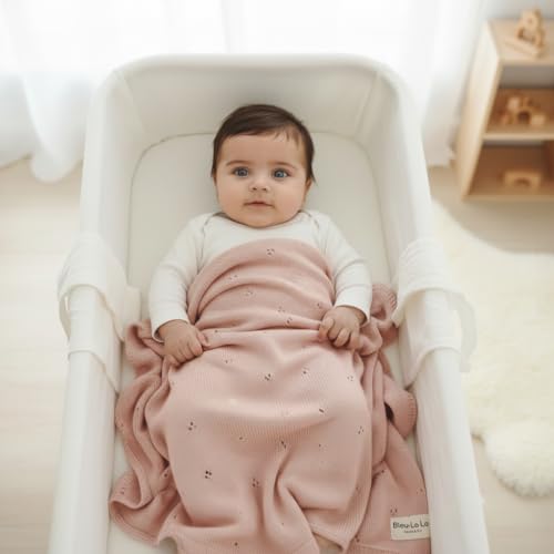 100% Luxury Organic Cotton Pointelle Knit Baby Quilt Blanket for Girls