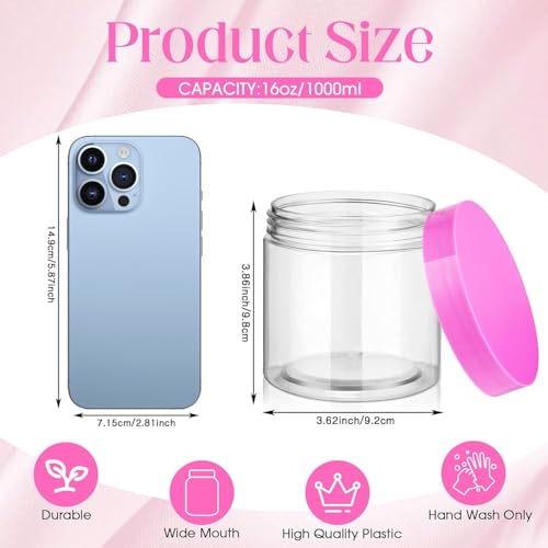 12 Pack 16 oz Plastic Container Jars with Lids Round Clear Travel Cosmetic Container Slime Jars for Toiletries (12 Count)