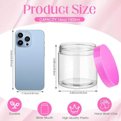 12 Pack 16 oz Plastic Container Jars with Lids Round Clear Travel Cosmetic Container Slime Jars for Toiletries (12 Count)
