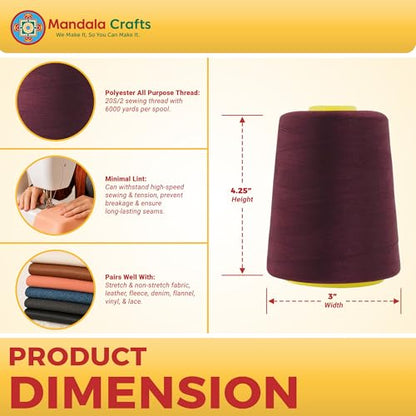 20S 2 Burgundy Polyester 4 Pack of Serger Threads Cones (72000 Foot)