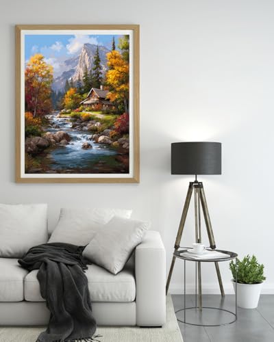 14CT Counted Cross Stitch Kits for Adults Advanced Mountains Lake Printed Stamped Cross Stitch Kits for Adults