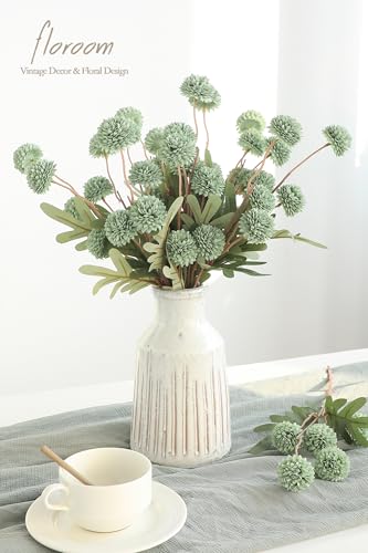 5pcs Sage Green Faux Silk Mums Artificial Flowers (5 Count)