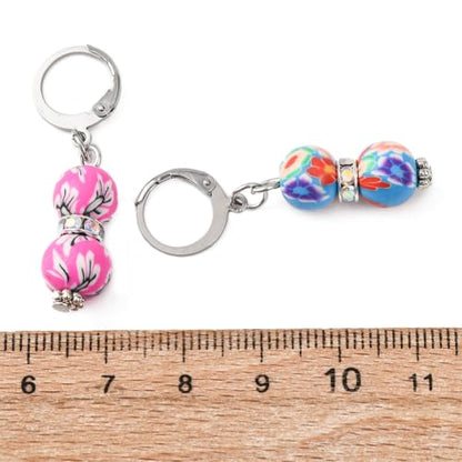1 Box 20Pcs Stitch Markers Crochet Stitch Marker Cute Round Polymer Clay Beads Charms Clip On Removable Leverbacks Zipper Pull Charm Locking Knitting Markers for Yarns DIY Sewing Quilting (20 Count)