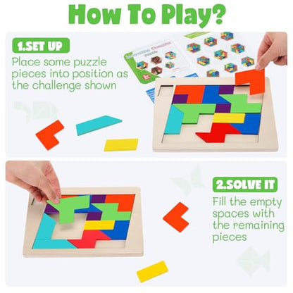 3 Pack Large Wooden Blocks Puzzles Hexagon Tangram Puzzle Wooden Russian Brain Puzzles for Adult Challenge Teasers Geometric Jigsaw Logic Iq STEM Educational Gift Graduation (3 Count)