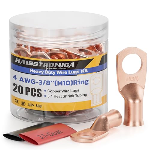20PCS Battery Cable Lug & Heat Shrink Kit 4 AWG 3