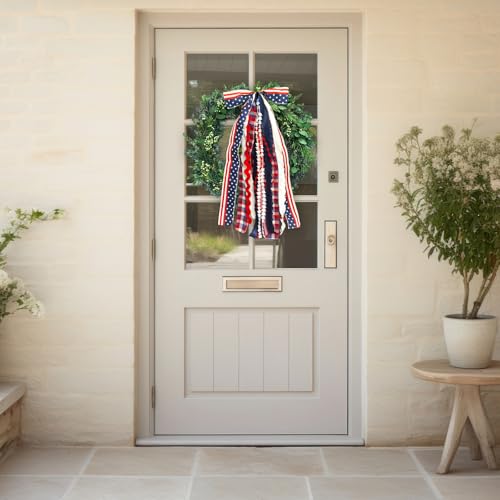 Large Patriotic Star Ribbon Bow for Wreath