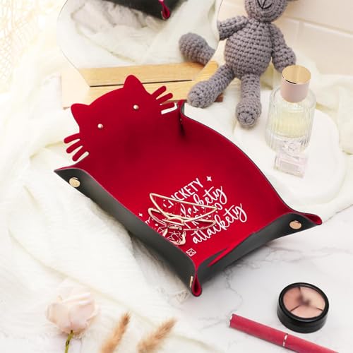 Red Cats Dice Tray Novelty Cat PU Leather Rolling Dice Tray Portable Dice Holder Cute Cat Desk Organizer Funny Gift for RPG