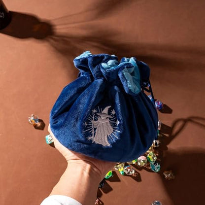 Large Dice Bags with Pockets Navy Blue Storage Bag for DND RPG Games