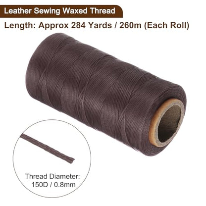 150D 0.8mm Flat Waxed Thread 284 Yards Polyester Leather Sewing Waxed String Hand Stitching Waxed Cord for Leather Stitching Sewing Bookbinding DIY Craft Rosewood Color