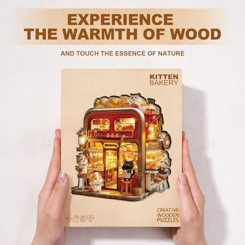 Bakery Cat Puzzles Adults Gifts for Women Men Wooden 190 Pieces 11.4 * 10.9in (190 Count)