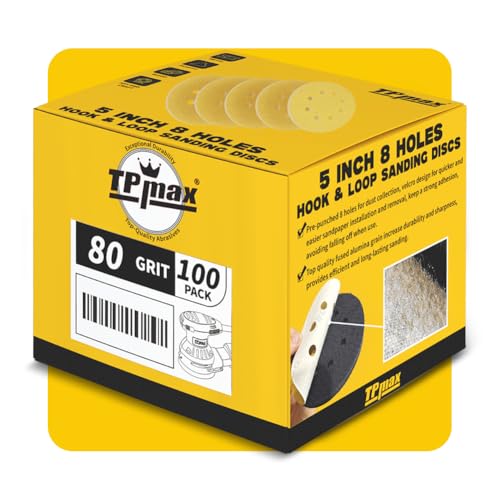 100PCS 5 Inch 80 Grit 125mm 8 Hole Sanding Discs Sandpaper (100 Count)