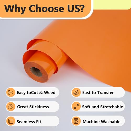 RENLITONG Orange Iron on Vinyl 12Inch by 13ft Roll Heat Transfer Vinyl for T (14.4 Ounce)