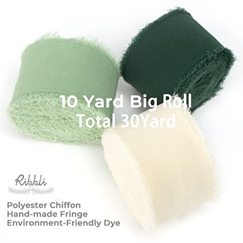 Green Chiffon Ribbon1.5 inch x 30 Yard Handmade Silk Ribbon for Wrapping (90 Foot)